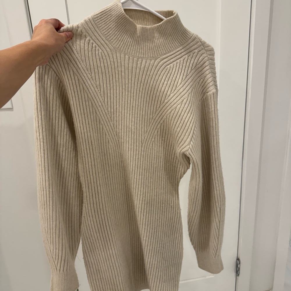 Cream Ribbed Turtleneck Sweater dress